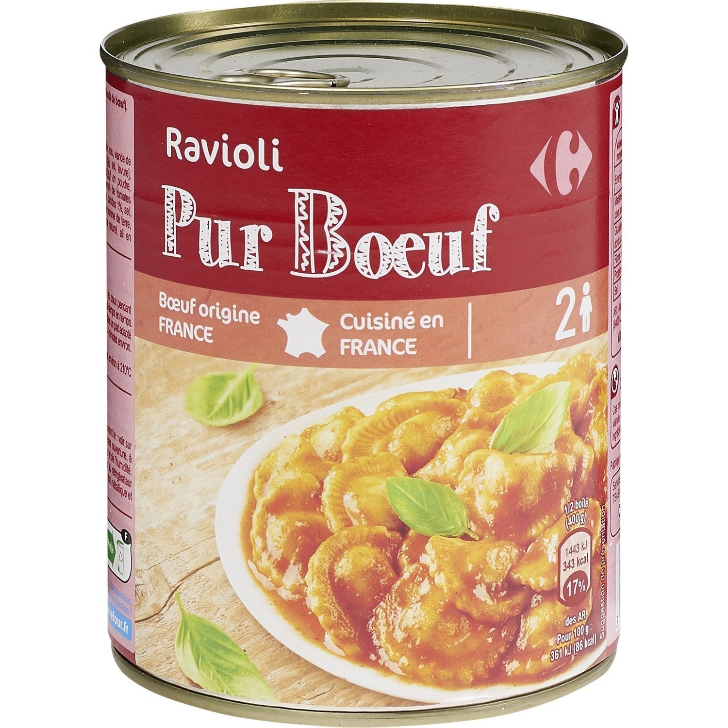 stm>Ravioli, Carrefour, 3 pers 800gr, can
